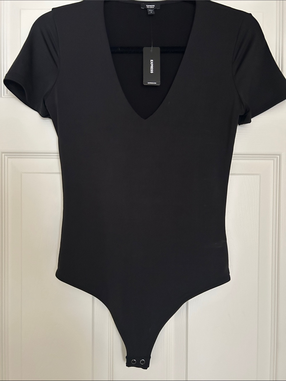 Express Black V-Neck Short Sleeve Bodysuit